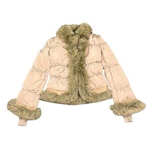 IAMGIA Women’s Faux Fur Trim Nude Puffer Jacket NWT